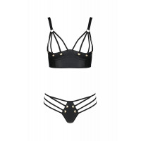 Комплект з екошкіри Passion Malwia Bikini 6XL/7XL black, з люверсами та ремінцями, бра, трусики Комплект з екошкіри Passion Malwia Bikini 6XL/7XL black, з люверсами та ремінцями, бра, трусики