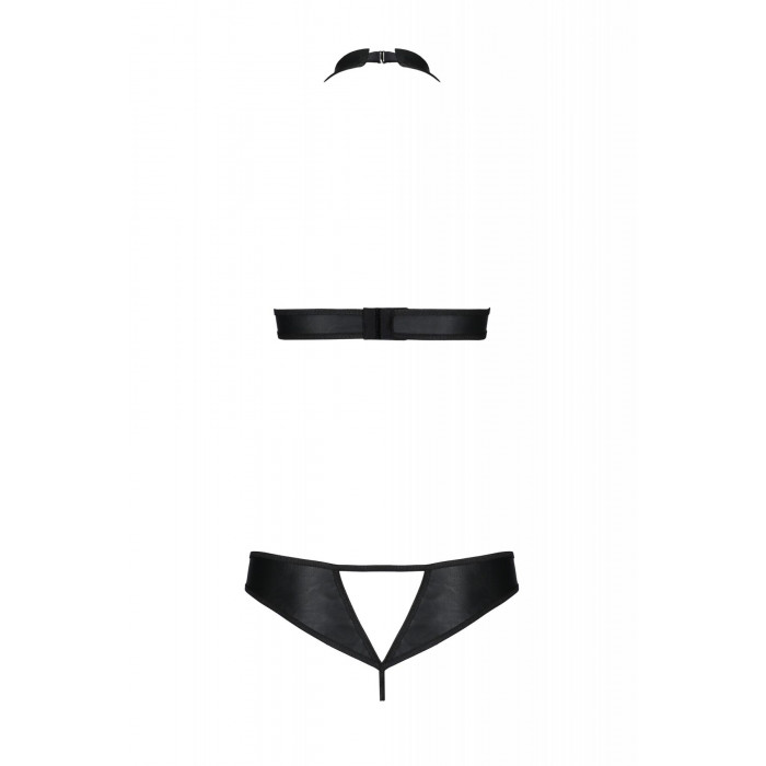 Комплект из экокожи Passion Malwia Set with Open Bra 4XL/5XL black, топ и трусики с люверсами