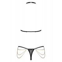 Комплект із ланцюжками Obsessive Pantheria 2-pcs set black S/M, бюстгальтер, трусики