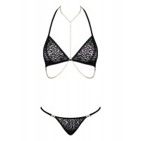Комплект із ланцюжками Obsessive Pantheria 2-pcs set black S/M, бюстгальтер, трусики
