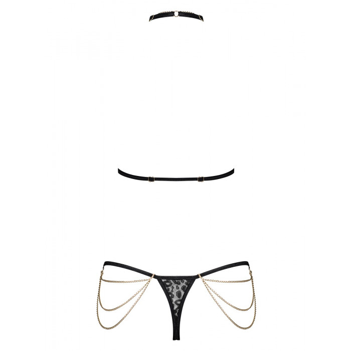 Комплект с цепочками Obsessive Pantheria 2-pcs set black L/XL, бюстгальтер, трусики