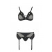 Комплект белья Passion NESSY SET S/M black, бюстгальтер, пояс для чулок, стринги