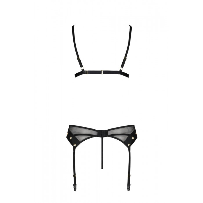 Комплект белья Passion NESSY SET XXL/XXXL black, бюстгальтер, пояс для чулок, стринги
