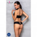 Комплект з еко-шкіри Nancy Bikini black S/M - Passion, бра та трусики з імітацією шнурівки