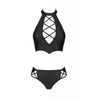Комплект з екошкіри Passion Nancy Bikini 6XL/7XL black, бра та трусики з імітацією шнурівки Комплект з екошкіри Passion Nancy Bikini 6XL/7XL black, бра та трусики з імітацією шнурівки