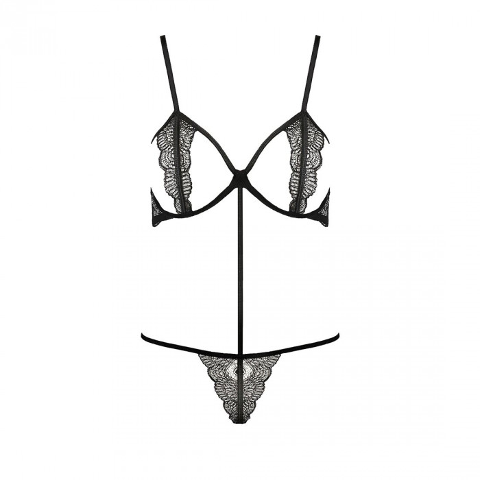 Комплект білизни QUENTRIS BIKINI black S/M - Passion Exclusive, стрінги і напіввідкритий ліф