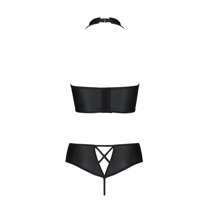 Комплект з еко-шкіри Nancy Bikini black XXL/XXXL - Passion, бра та трусики з імітацією шнурівки