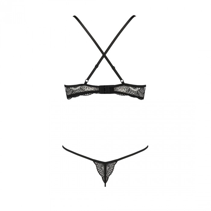 Комплект білизни QUENTRIS BIKINI black XXL/XXXL - Passion Exclusive, стрінги і напіввідкритий ліф