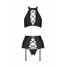 Комплект з екошкіри Passion Nancy Set 4XL/5XL black, імітація шнурівки, топ, пояс для панчіх