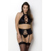 Комплект з екошкіри Passion Nancy Set 4XL/5XL black, імітація шнурівки, топ, пояс для панчіх