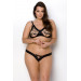 Комплект з екошкіри Passion Celine Bikini 4XL/5XL black, відкритий бра, стрінги зі шнурівкою