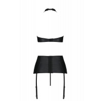 Комплект із екошкіри Passion Nancy Set 6XL/7XL black, імітація шнурівки, топ, пояс для панчіх