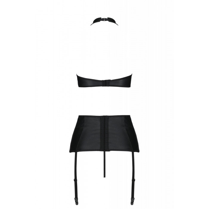 Комплект из экокожи Passion Nancy Set 6XL/7XL black, имитация шнуровки, топ, пояс для чулок