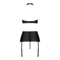 Комплект з еко-шкіри з імітацією шнурівки Nancy Set black L/XL - Passion топ, трусики та пояс для па