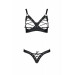 Комплект з екошкіри Passion Celine Bikini 6XL/7XL black, відкритий бра, стрінги зі шнурівкою