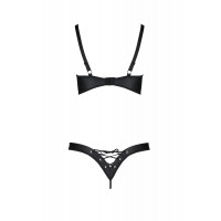Комплект з екошкіри Passion Celine Bikini 6XL/7XL black, відкритий бра, стрінги зі шнурівкою Комплект з екошкіри Passion Celine Bikini 6XL/7XL black, відкритий бра, стрінги зі шнурівкою