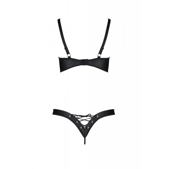 Комплект з екошкіри Passion Celine Bikini 6XL/7XL black, відкритий бра, стрінги зі шнурівкою