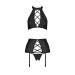 Комплект из эко-кожи с имитацией шнуровки Nancy Set black S/M - Passion топ, трусики и пояс для чуло