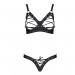 Комплект з екошкіри Celine Bikini black L/XL — Passion: відкритий бра зі стрічками, стрінги зі шнурі