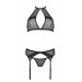 Комплект белья Passion SATARA SET XXL/XXXL black, топ, пояс для чулок, стринги