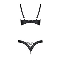 Комплект з екошкіри CELINE BIKINI black XXL/XXXL — Passion: відкритий бра зі стрічками, стрінги зі ш Комплект з екошкіри CELINE BIKINI black XXL/XXXL — Passion: відкритий бра зі стрічками, стрінги зі ш