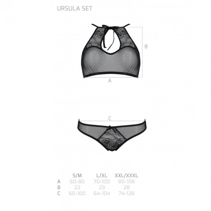 Комплект: бра, трусики з ажурним декором та відкритим кроком Ursula Set black S/M — Passion