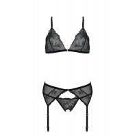 Комплект с открытым доступом Passion DELIENA SET L/XL black, лиф, стринги, пояс для чулок