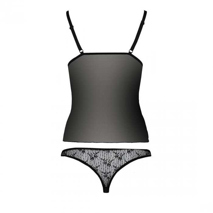 Комплект белья MELISSA SET black L/XL - Passion: лиф-сорочка со шнуровкой и трусики