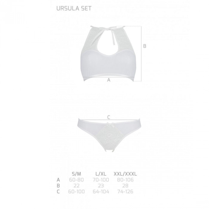 Комплект: бра, трусики з ажурним декором та відкритим кроком Ursula Set white L/XL — Passion