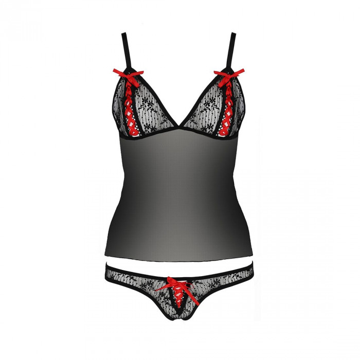 Комплект белья MELISSA SET black S/M - Passion: лиф-сорочка со шнуровкой и трусики