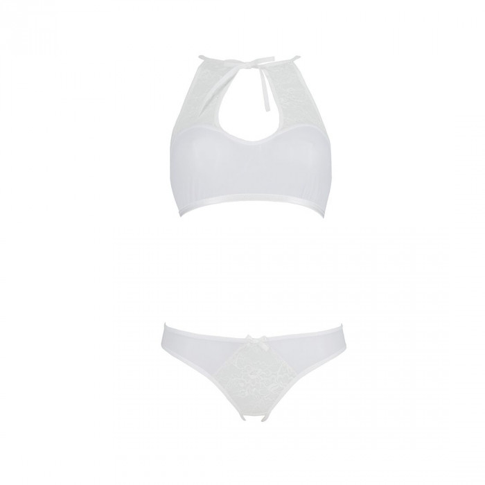 Комплект: бра, трусики з ажурним декором та відкритим кроком Ursula Set white S/M — Passion