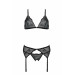 Комплект с открытым доступом Passion DELIENA SET XXL/XXXL black, лиф, стринги, пояс для чулок