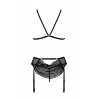 Комплект с открытым доступом Passion DELIENA SET XXL/XXXL black, лиф, стринги, пояс для чулок