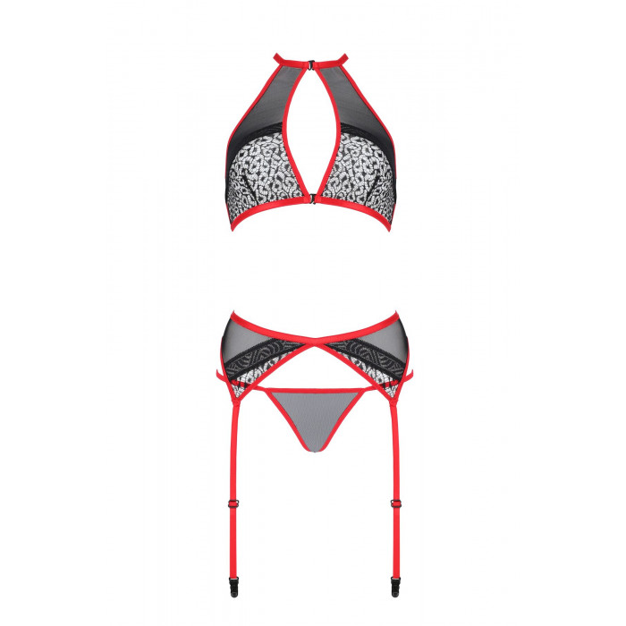 Комплект белья Passion SATARA SET S/M red, топ, пояс для чулок, стринги