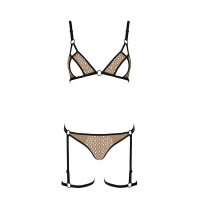 Эротический комплект нижнего белья Passion GABI SET S/M beige, трусики с гартерами