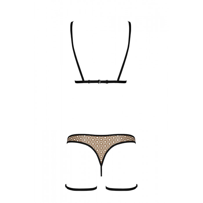 Эротический комплект нижнего белья Passion GABI SET XXL/XXXL beige, трусики с гартерами