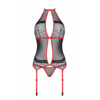 Корсет с пажами Passion SATARA CORSET XXL/XXXL red, стринги, кружево, застежки спереди и сзади