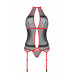 Корсет с пажами Passion SATARA CORSET XXL/XXXL red, стринги, кружево, застежки спереди и сзади