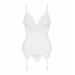 Сатиновий мереживний корсет Obsessive 810-COR-2 babydoll & thong L/XL, білий, корсет, танга