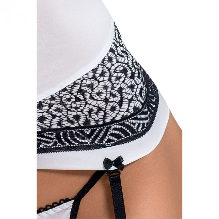 (SALE) Корсет з пажами SUELO CORSET white L/XL - Passion Exclusive, трусики, шнурівка