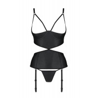 Корсет с открытой грудью Passion JANNIES CORSET L/XL black, стринги в наборе