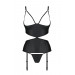 Корсет с открытой грудью Passion JANNIES CORSET L/XL black, стринги в наборе