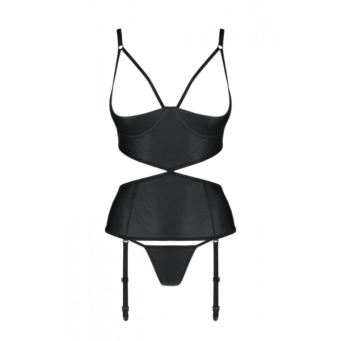 Корсет с открытой грудью Passion JANNIES CORSET S/M black, стринги в наборе