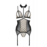 Корсет с открытой грудью Passion DOMINICA CORSET S/M beige, пажи для чулок, стринги