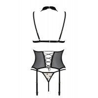 Корсет с открытой грудью Passion DOMINICA CORSET S/M beige, пажи для чулок, стринги