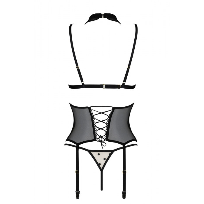 Корсет с открытой грудью Passion DOMINICA CORSET S/M beige, пажи для чулок, стринги
