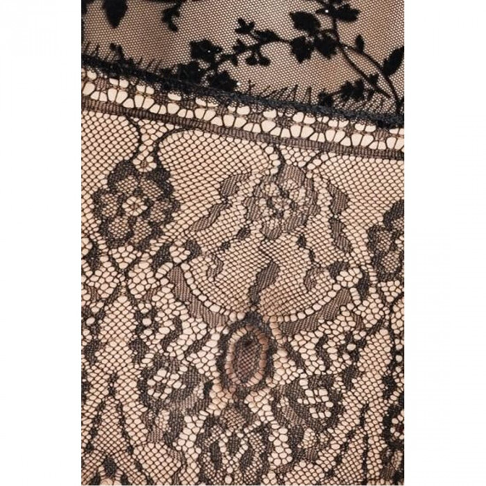 Корсет з пажами FABRA CORSET black L/XL - Passion Exclusive, трусики, напівпрозорий