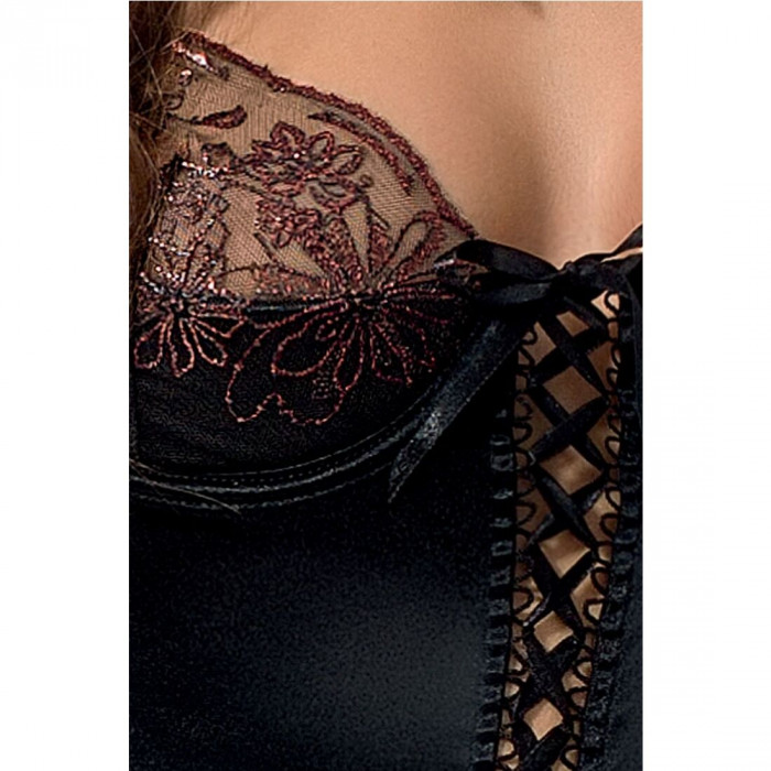 Корсет с пажами BRIDA CORSET black XXL/XXXL - Passion Exclusive, трусики, шнуровка