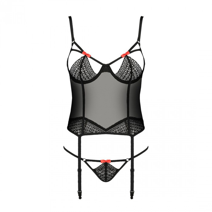 (SALE) Корсет с пажами PERDITA CORSET black XXL/XXXL - Passion Exclusive стрэпы,трусики, укороченный
