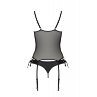 Корсет со шнуровкой Passion NESSY CORSET XXL/XXXL black, стринги с открытым доступом, пажи для чулок